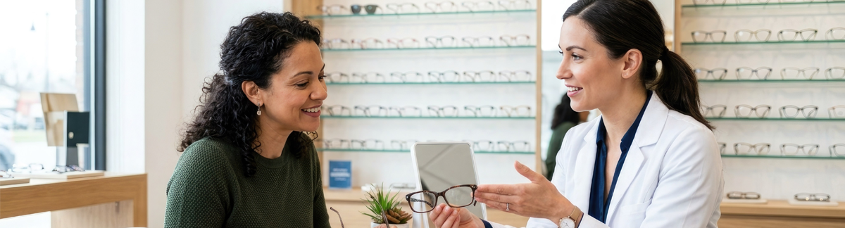 Patient receiving eyewear guidance by optometrist